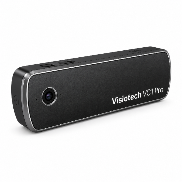 VC1 Pro body-worn badge camera angled view on white background