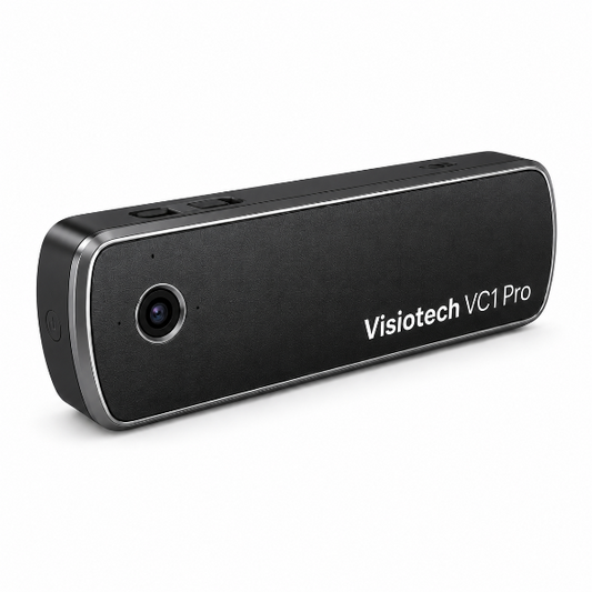 VC1 Pro body-worn badge camera angled view on white background